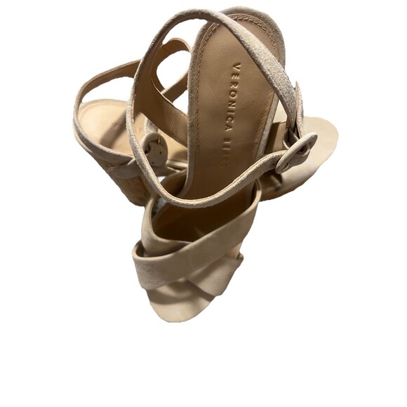 Veronica Beard Lucille  Heeled Sandals NEW Cork Platform Ecru Suede Strap Sz 9.5 - Picture 8 of 13